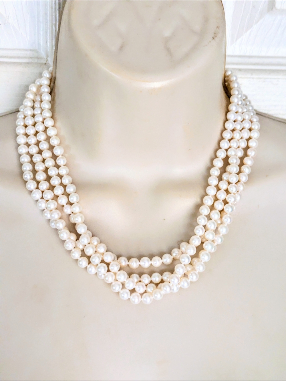 Vintage 4 Multi-Strand 6mm White Cultured Pearl Necklace 10k Broken Clasp 18"